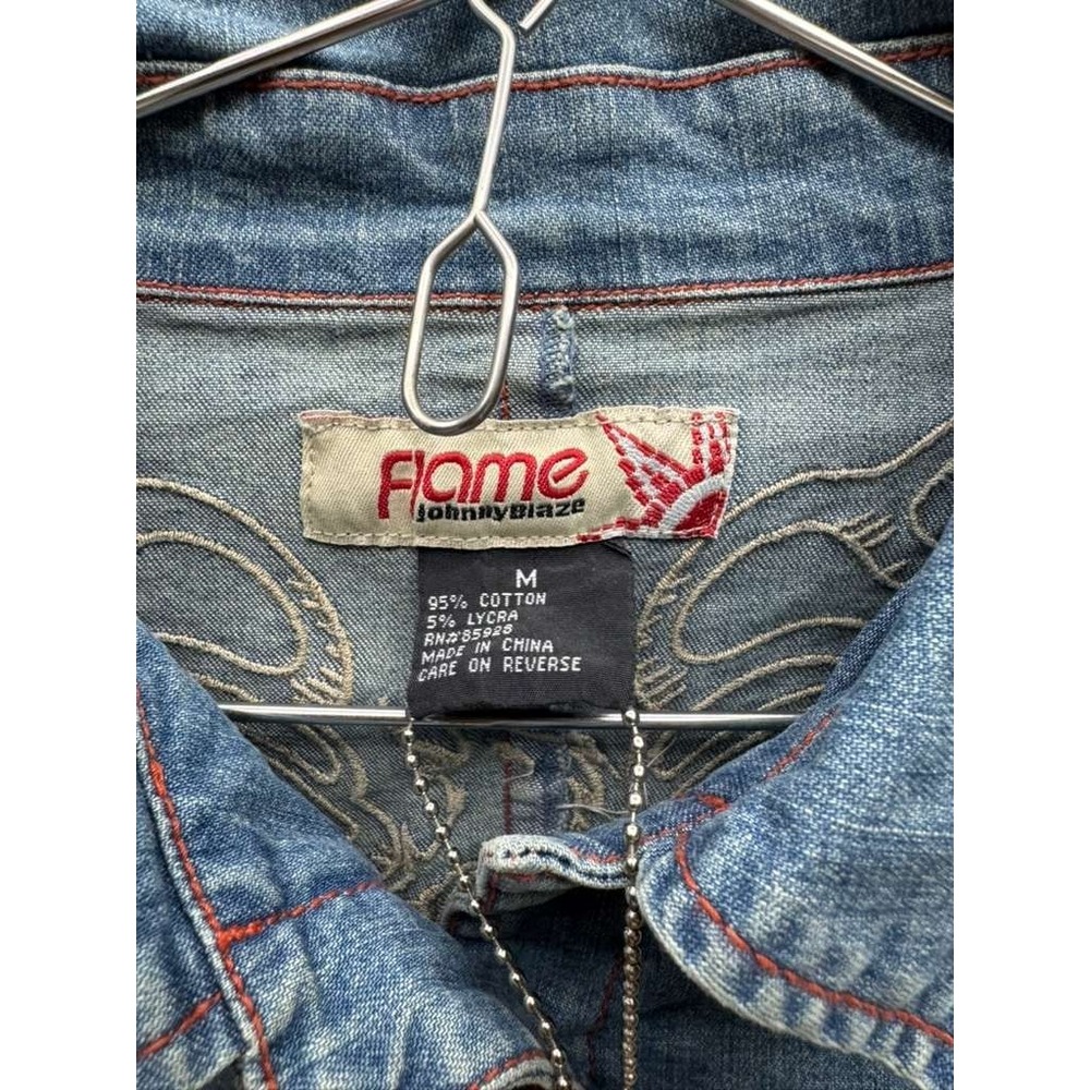 NWD Johnny Blaze Flame Stretch‎ Denim Jacket Light Sandblast Womens Size M - Picture 7 of 16